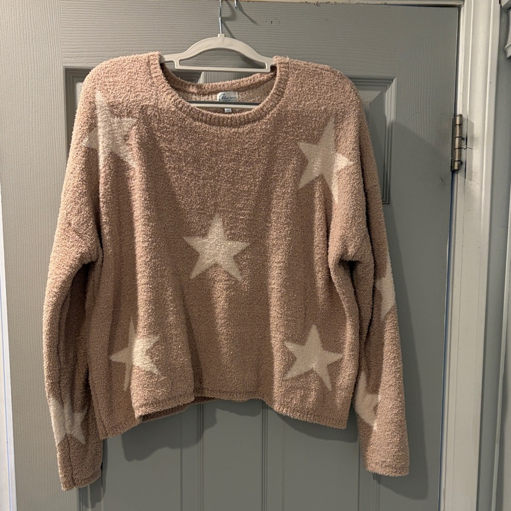 Blue Rain by Francesca’s  Tan Star Pattern Sweater NWT